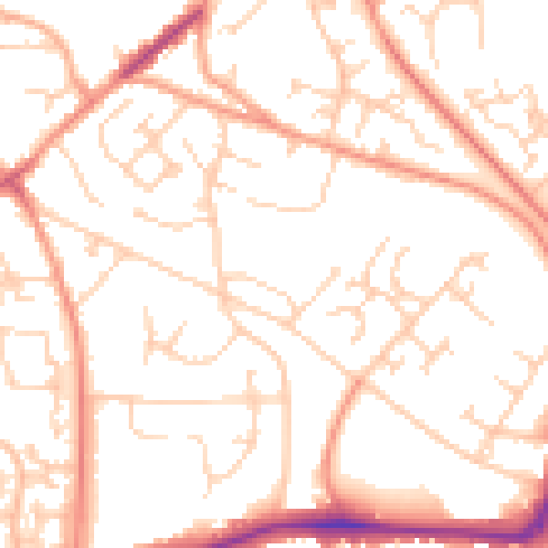 Daytime road noise heatmap for GU21 2BZ