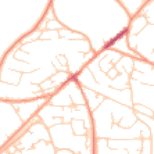 Daytime road noise heatmap for GU21 2DA