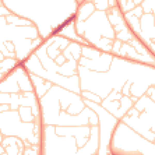 Daytime road noise heatmap for GU21 2DB
