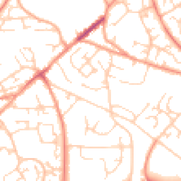 Daytime road noise heatmap for GU21 2DD