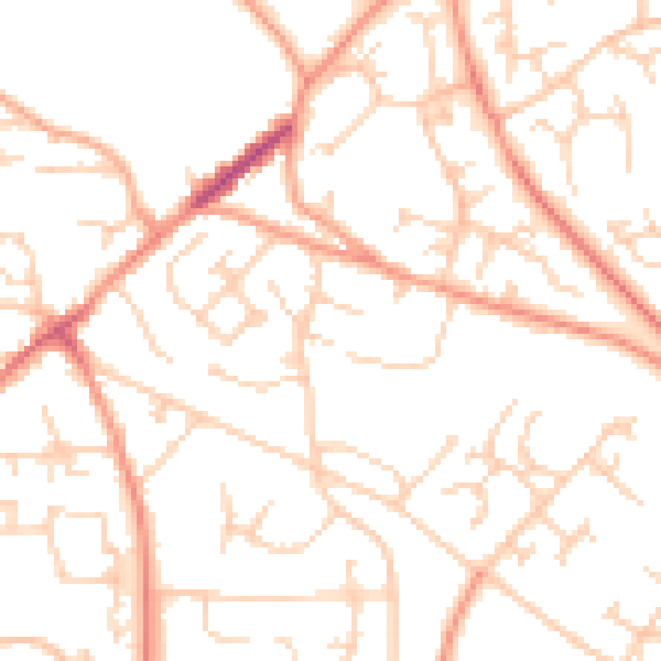 Daytime road noise heatmap for GU21 2DE