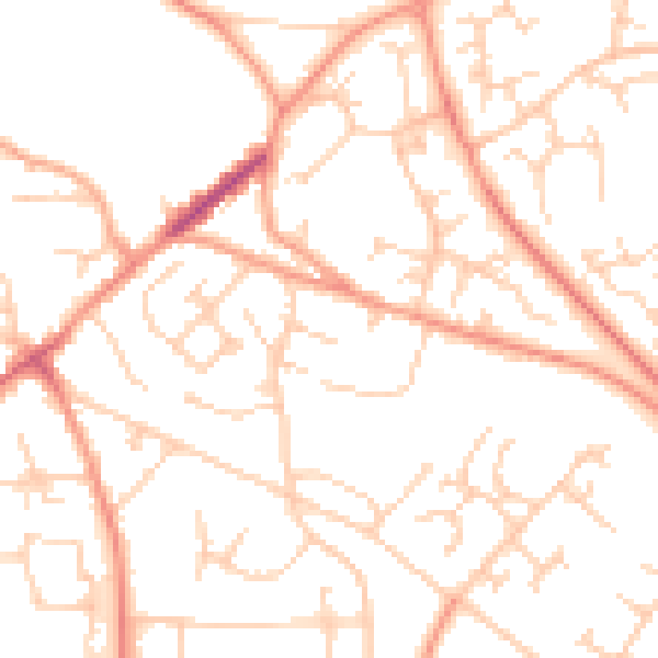 Daytime road noise heatmap for GU21 2DF