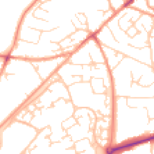 Daytime road noise heatmap for GU21 2DG
