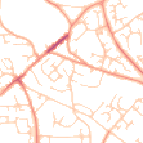 Daytime road noise heatmap for GU21 2DJ