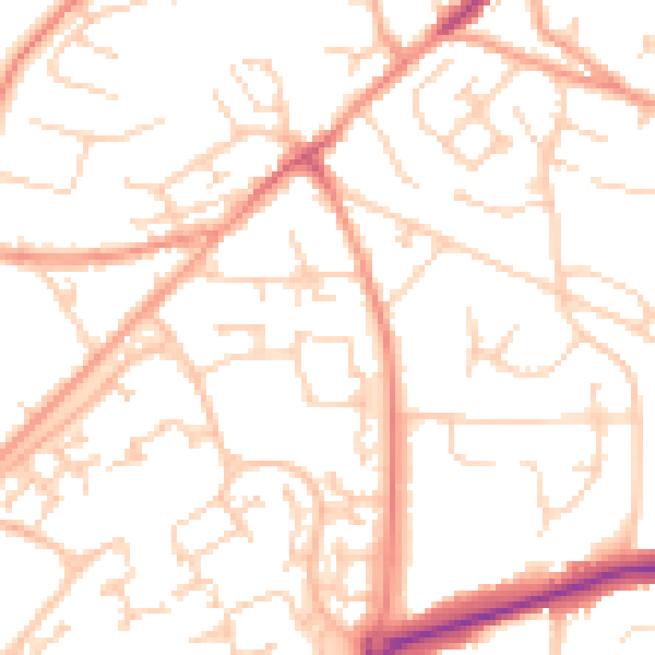 Daytime road noise heatmap for GU21 2DQ