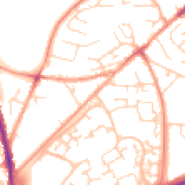 Daytime road noise heatmap for GU21 2DT