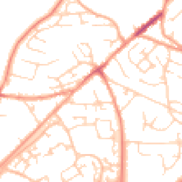 Daytime road noise heatmap for GU21 2EB