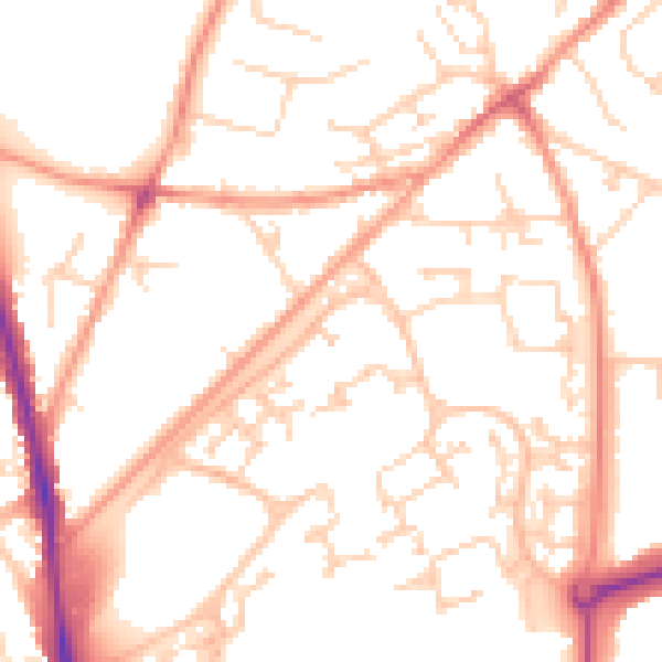 Daytime road noise heatmap for GU21 2FD