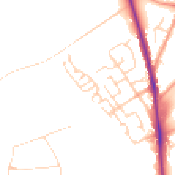 Daytime road noise heatmap for GU21 2FQ