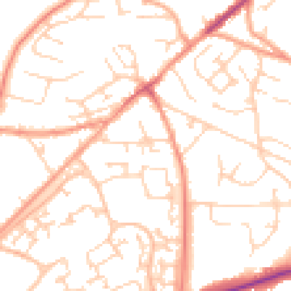 Daytime road noise heatmap for GU21 2HJ
