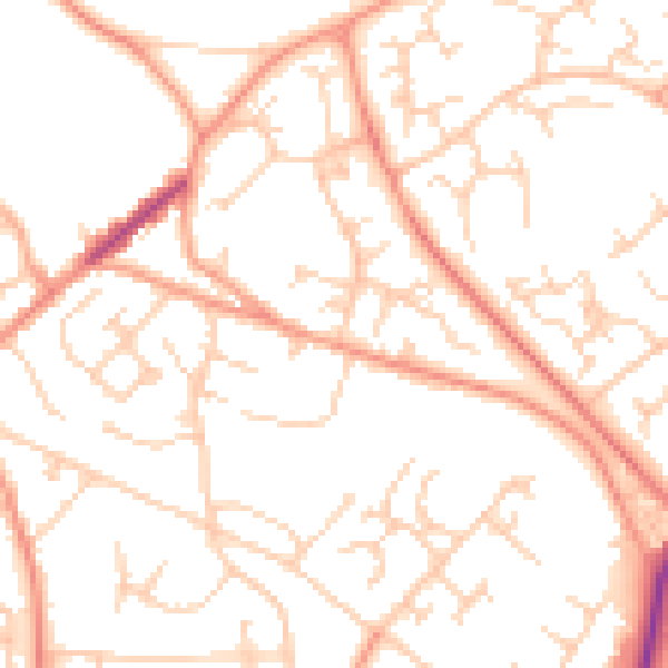 Daytime road noise heatmap for GU21 2NE