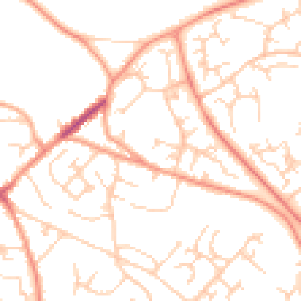 Daytime road noise heatmap for GU21 2NQ