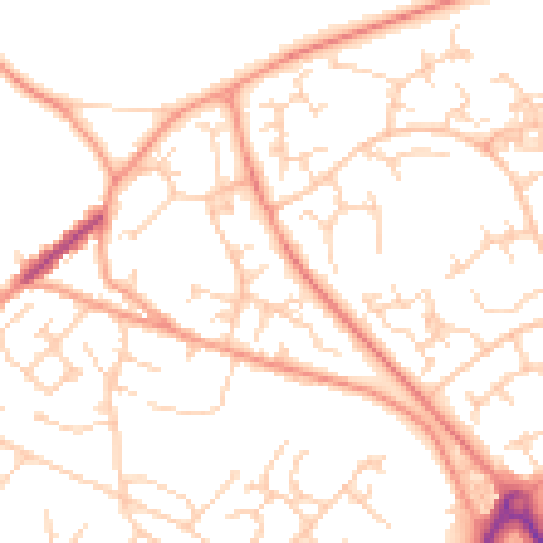 Daytime road noise heatmap for GU21 2NY