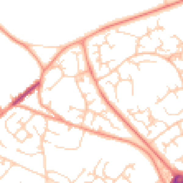 Daytime road noise heatmap for GU21 2NZ