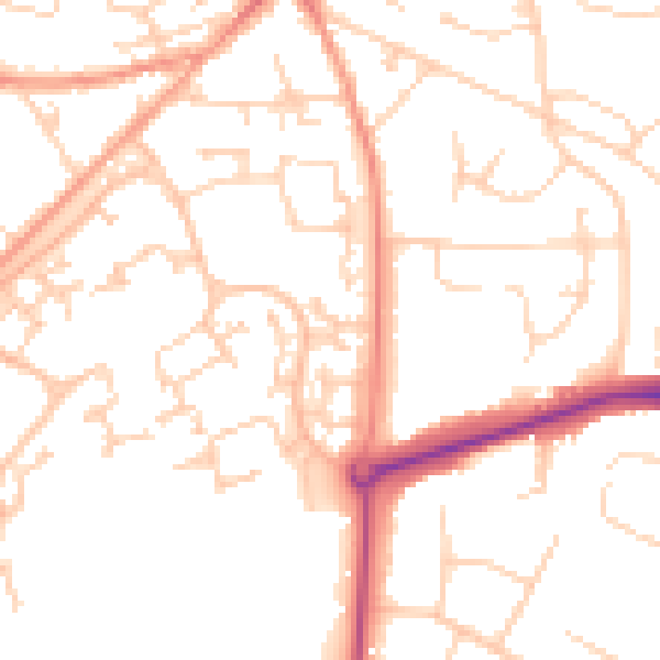Daytime road noise heatmap for GU21 2QJ