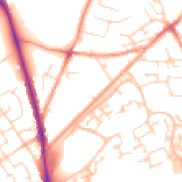 Daytime road noise heatmap for GU21 2RU