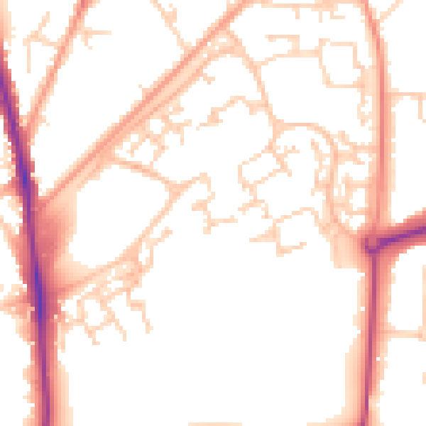 Daytime road noise heatmap for GU21 2TJ