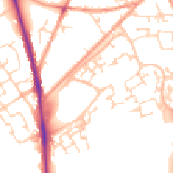 Daytime road noise heatmap for GU21 2UA