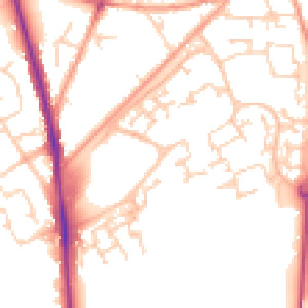Daytime road noise heatmap for GU21 2UB