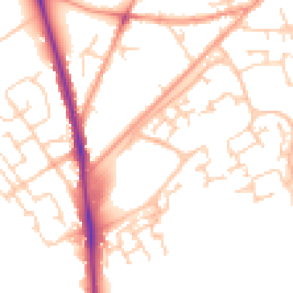 Daytime road noise heatmap for GU21 2UW