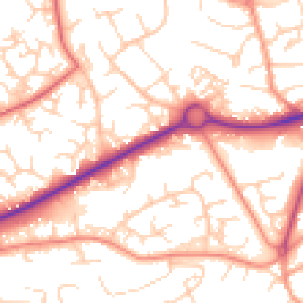 Daytime road noise heatmap for GU21 3DX