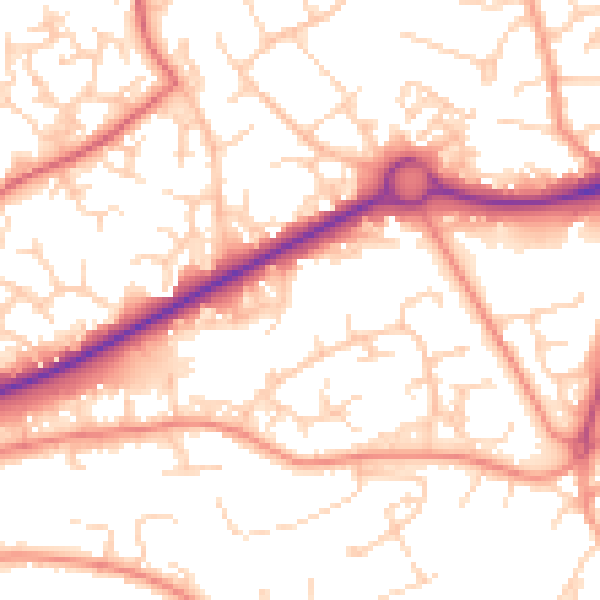 Daytime road noise heatmap for GU21 3DY