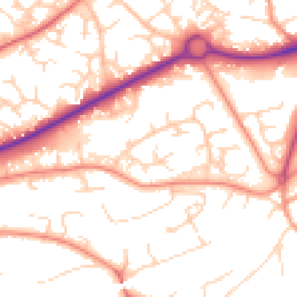 Daytime road noise heatmap for GU21 3HY