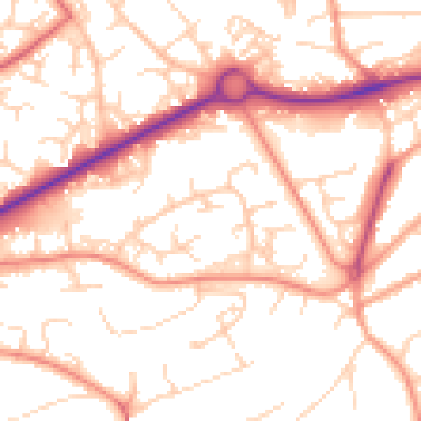 Daytime road noise heatmap for GU21 3JD