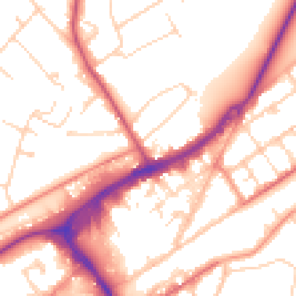Daytime road noise heatmap for GU21 4AA