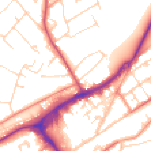 Daytime road noise heatmap for GU21 4AB