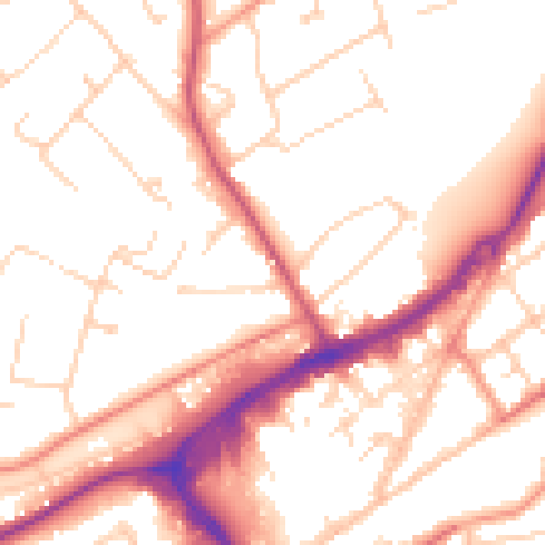 Daytime road noise heatmap for GU21 4AL