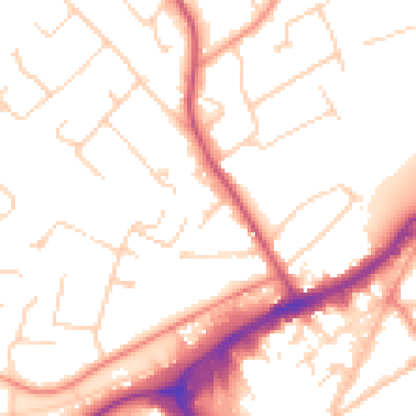 Daytime road noise heatmap for GU21 4AN