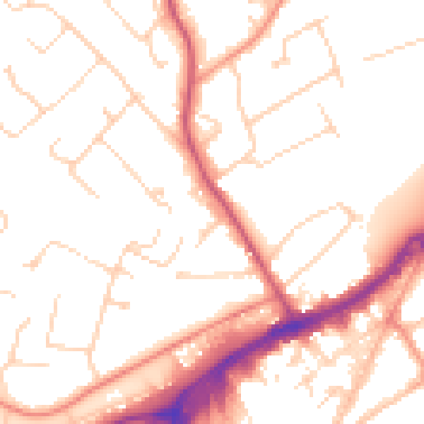 Daytime road noise heatmap for GU21 4AW
