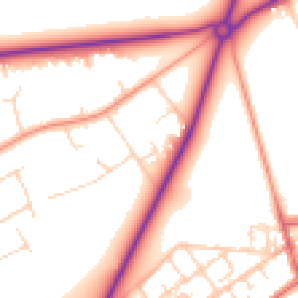 Daytime road noise heatmap for GU21 4ED