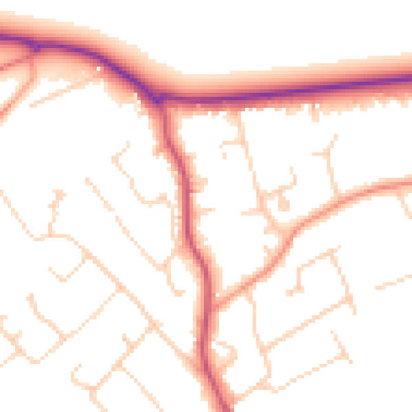 Daytime road noise heatmap for GU21 4JB