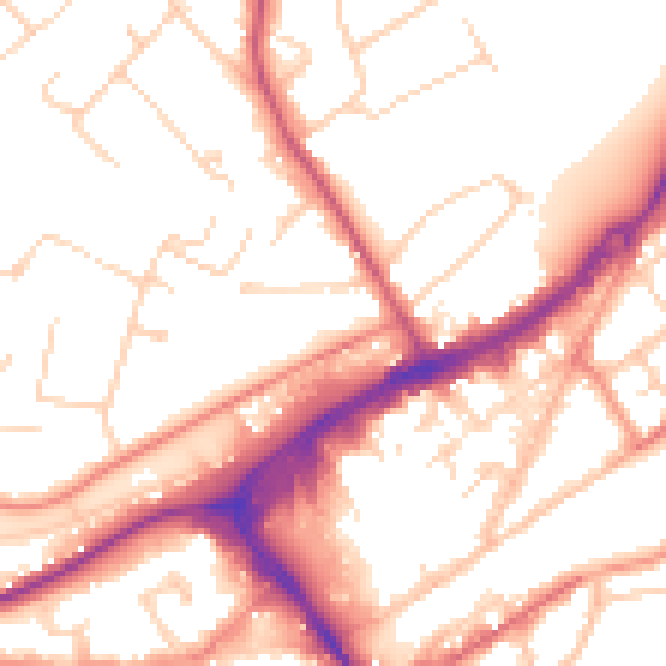 Daytime road noise heatmap for GU21 4ND