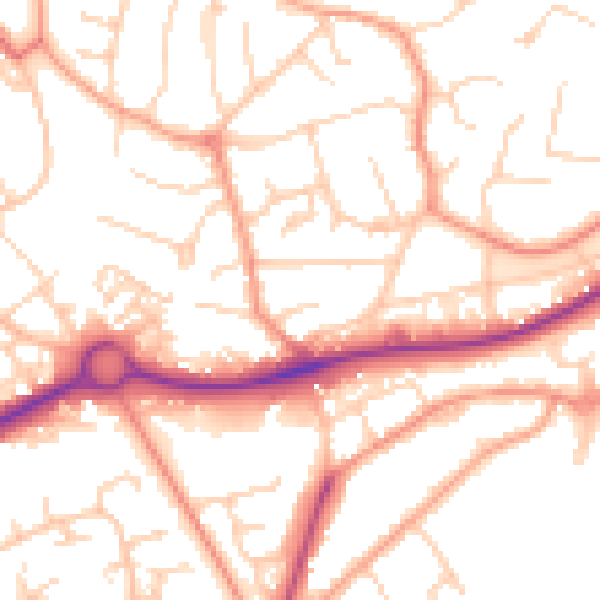 Daytime road noise heatmap for GU21 4PD