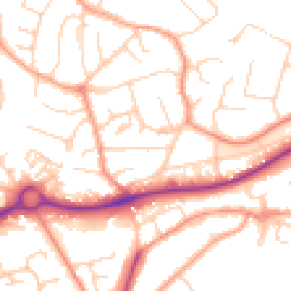 Daytime road noise heatmap for GU21 4PQ