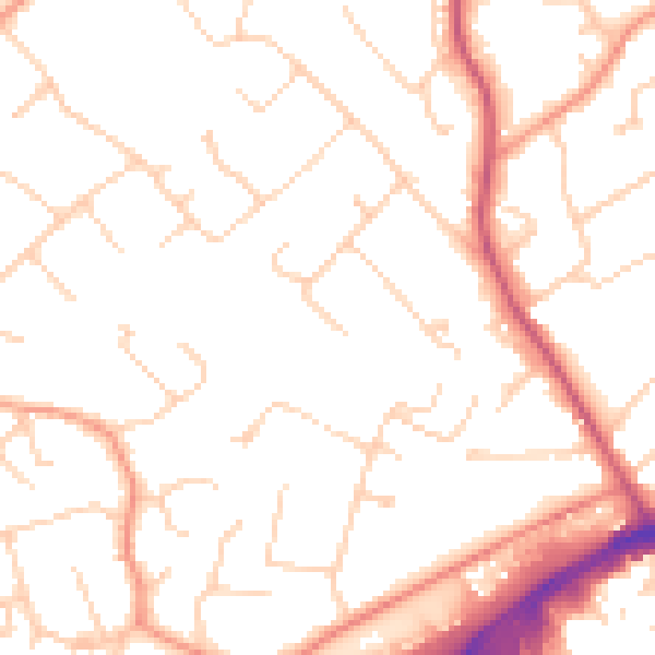 Daytime road noise heatmap for GU21 4QZ