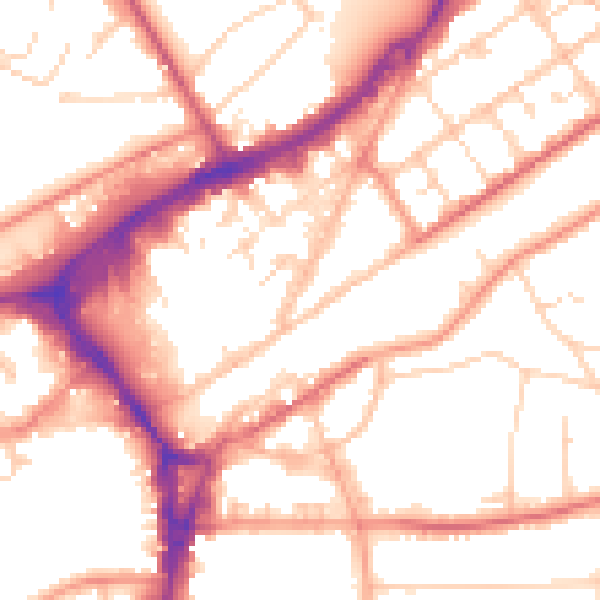 Daytime road noise heatmap for GU21 5AB