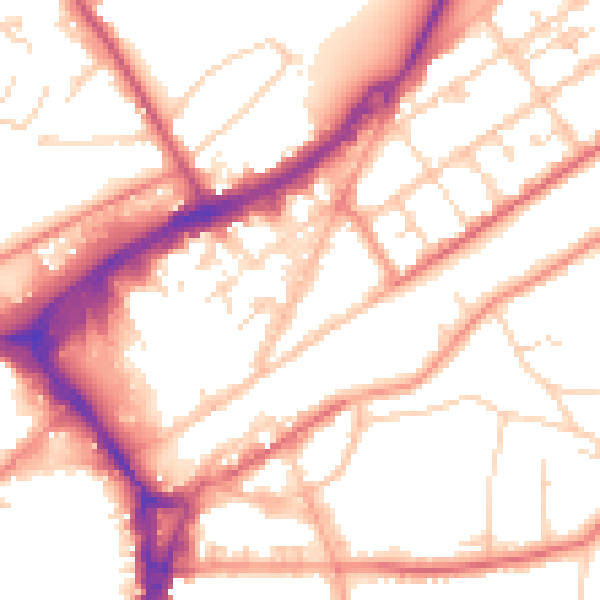 Daytime road noise heatmap for GU21 5AJ