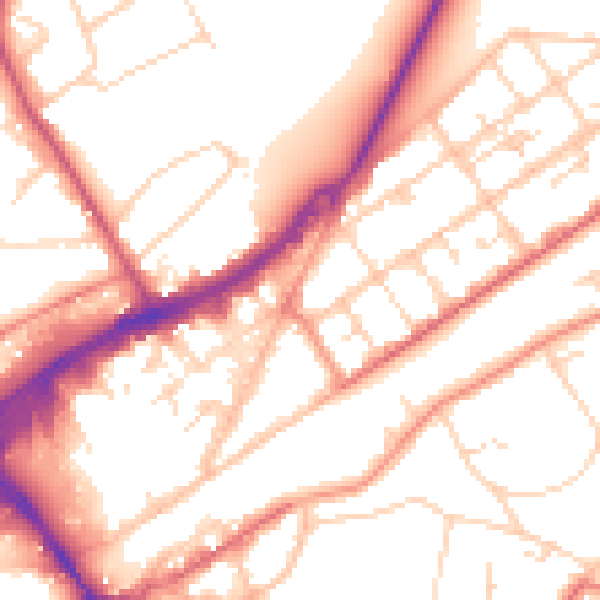 Daytime road noise heatmap for GU21 5BL