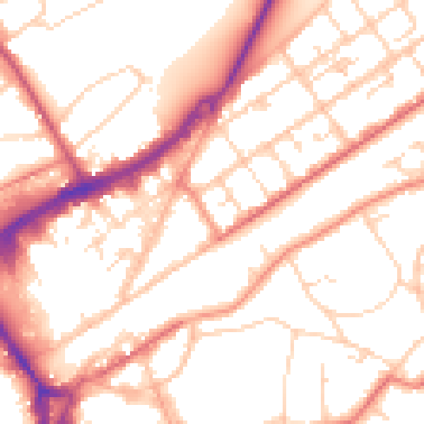 Daytime road noise heatmap for GU21 5DJ