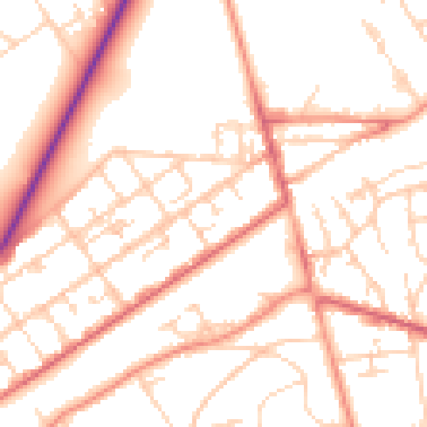 Daytime road noise heatmap for GU21 5EG