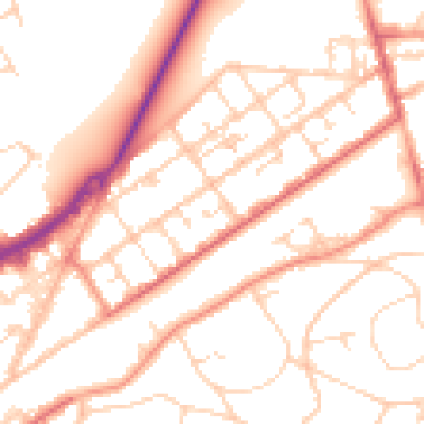 Daytime road noise heatmap for GU21 5ES