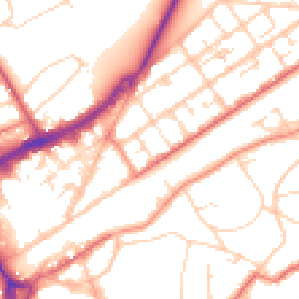 Daytime road noise heatmap for GU21 5JB