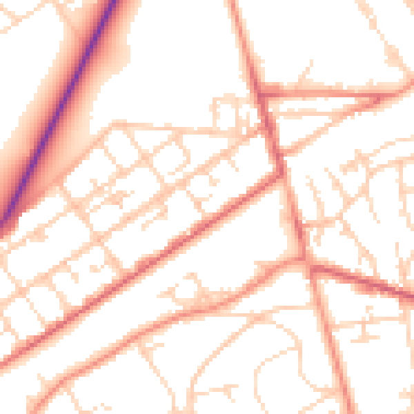 Daytime road noise heatmap for GU21 5JN