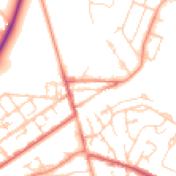 Daytime road noise heatmap for GU21 5JS