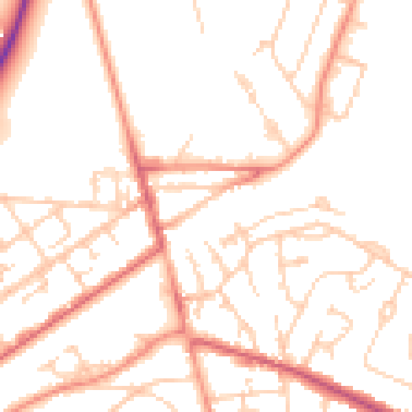 Daytime road noise heatmap for GU21 5JX