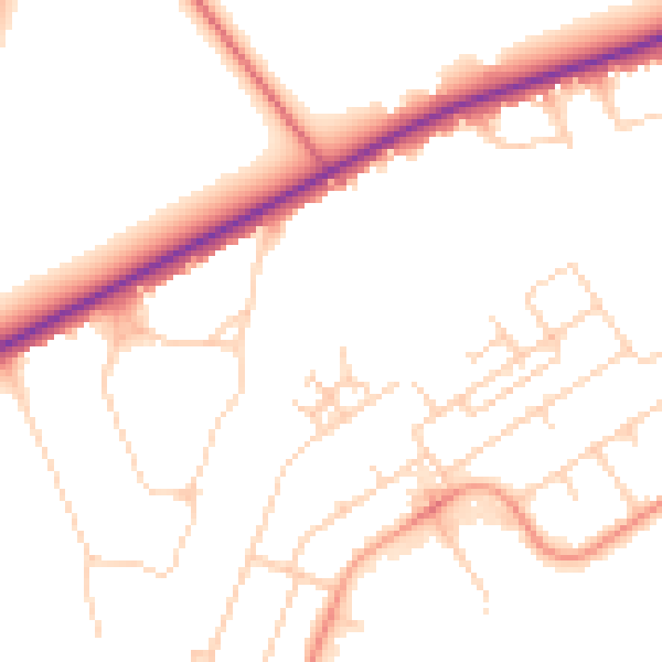 Daytime road noise heatmap for GU21 5PR